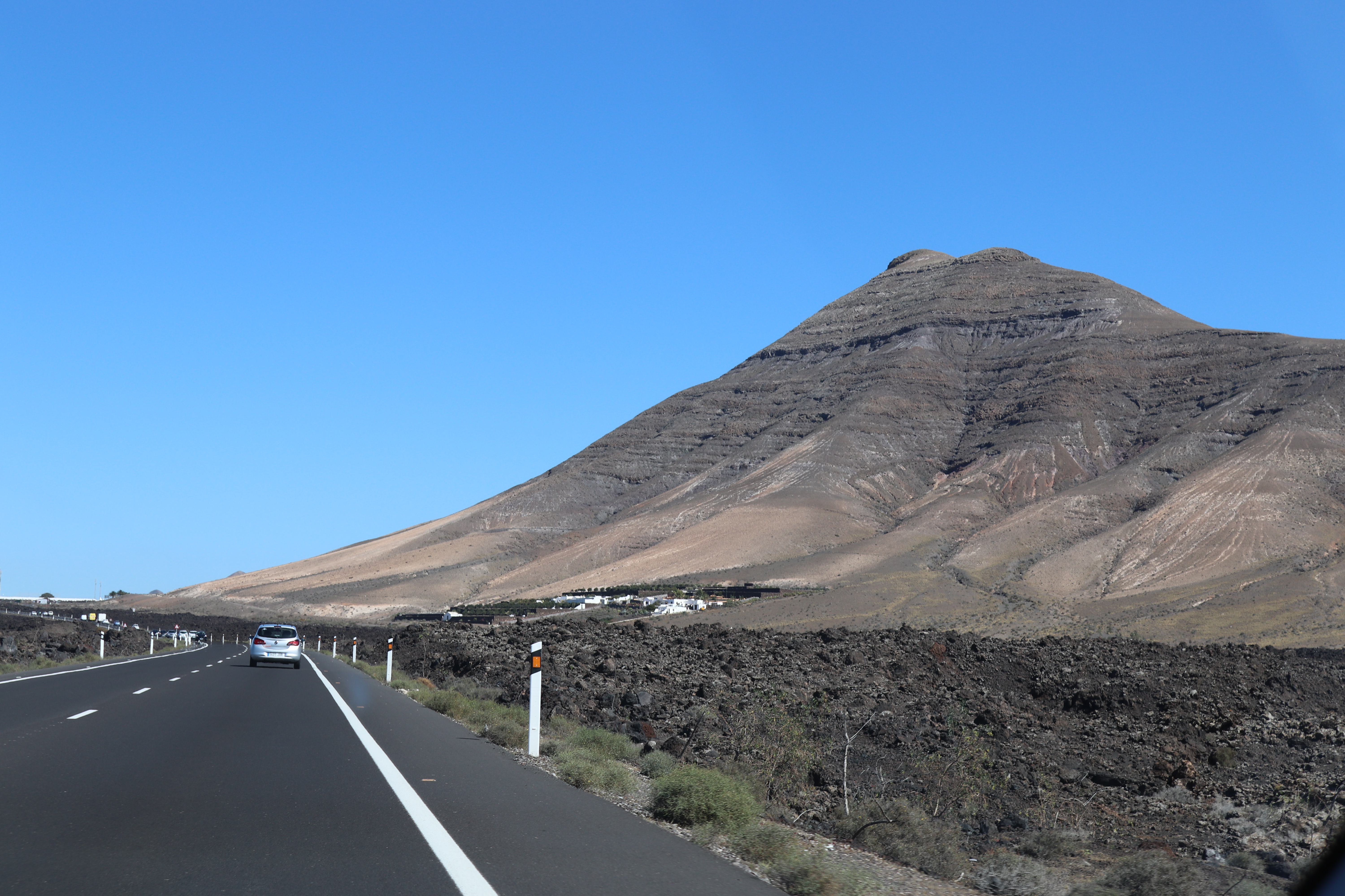 A view of the volcanoes at the side of the road in South Lanzarote