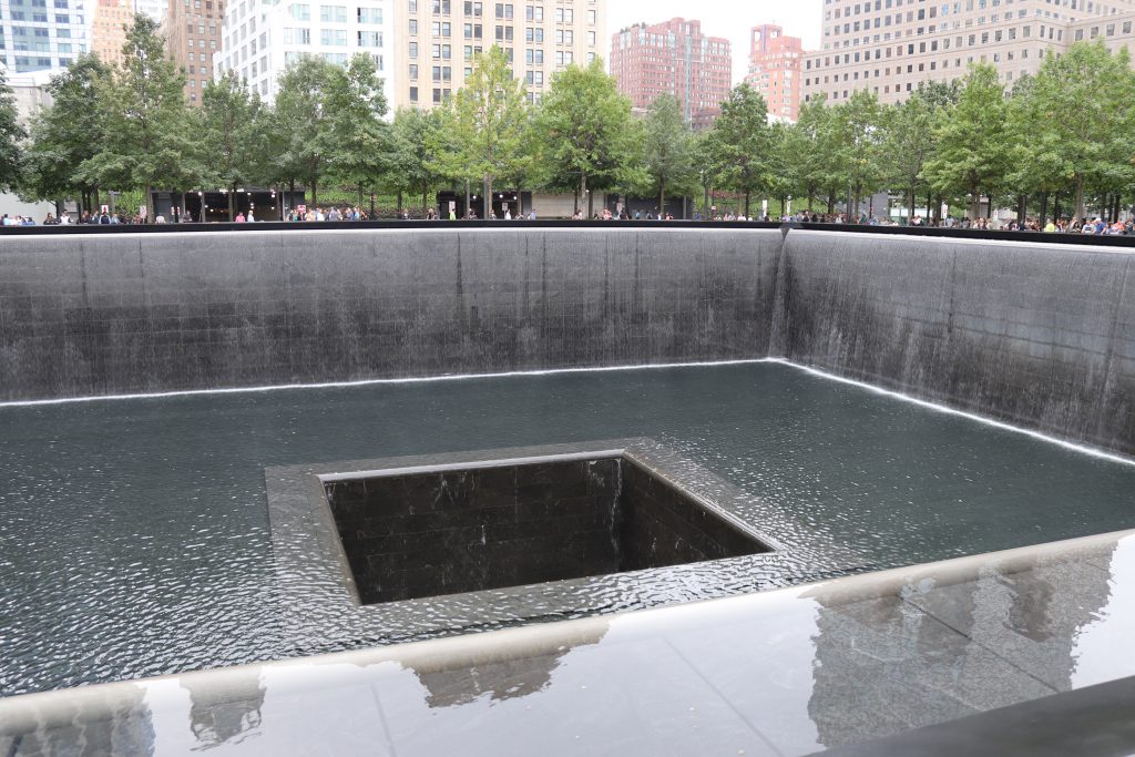 One of the sinking fountains at the World Trade Centre Memorial, New York. 