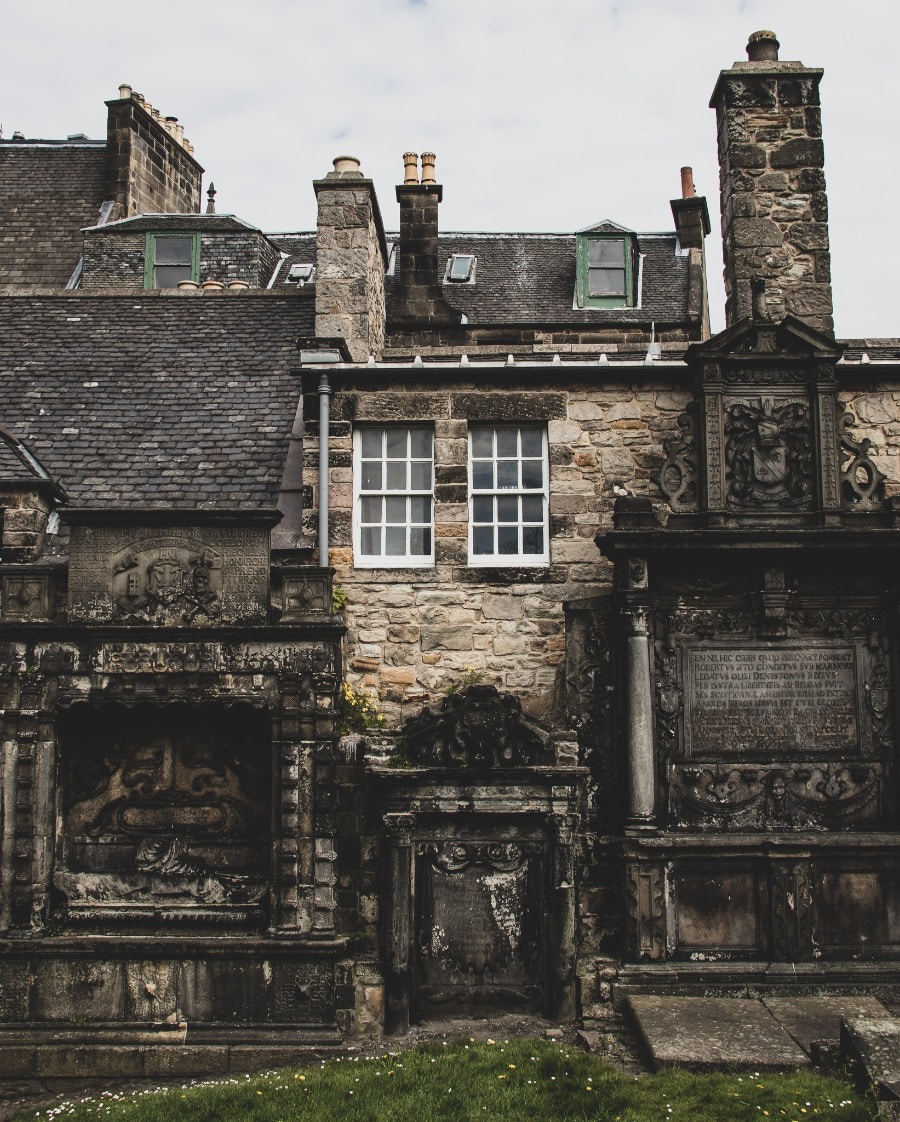 Gothic headstones inside Greyfriars Kirkyard in Edinburgh