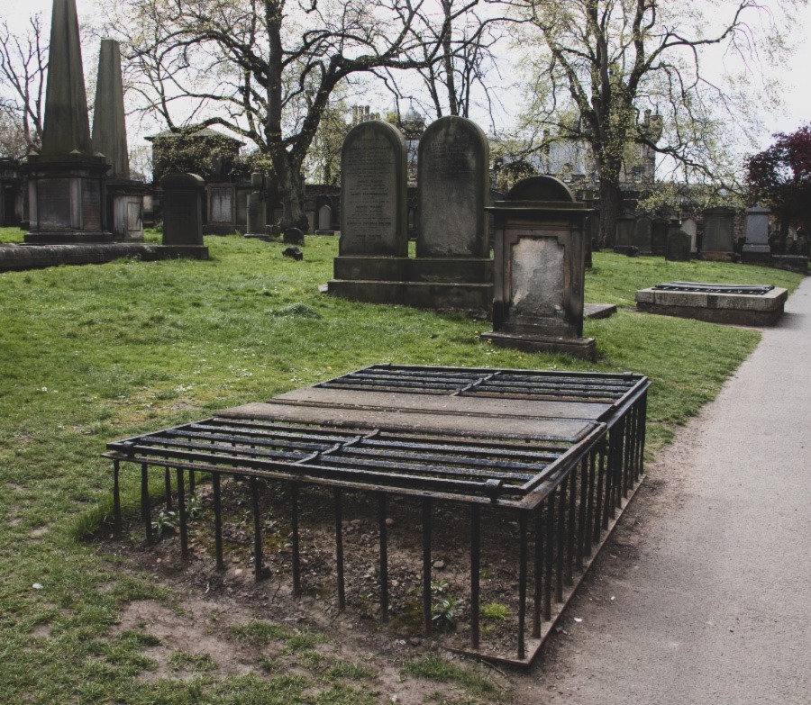 Some of the graves in Greyfriars Kirkyard are protected by iron cages. 