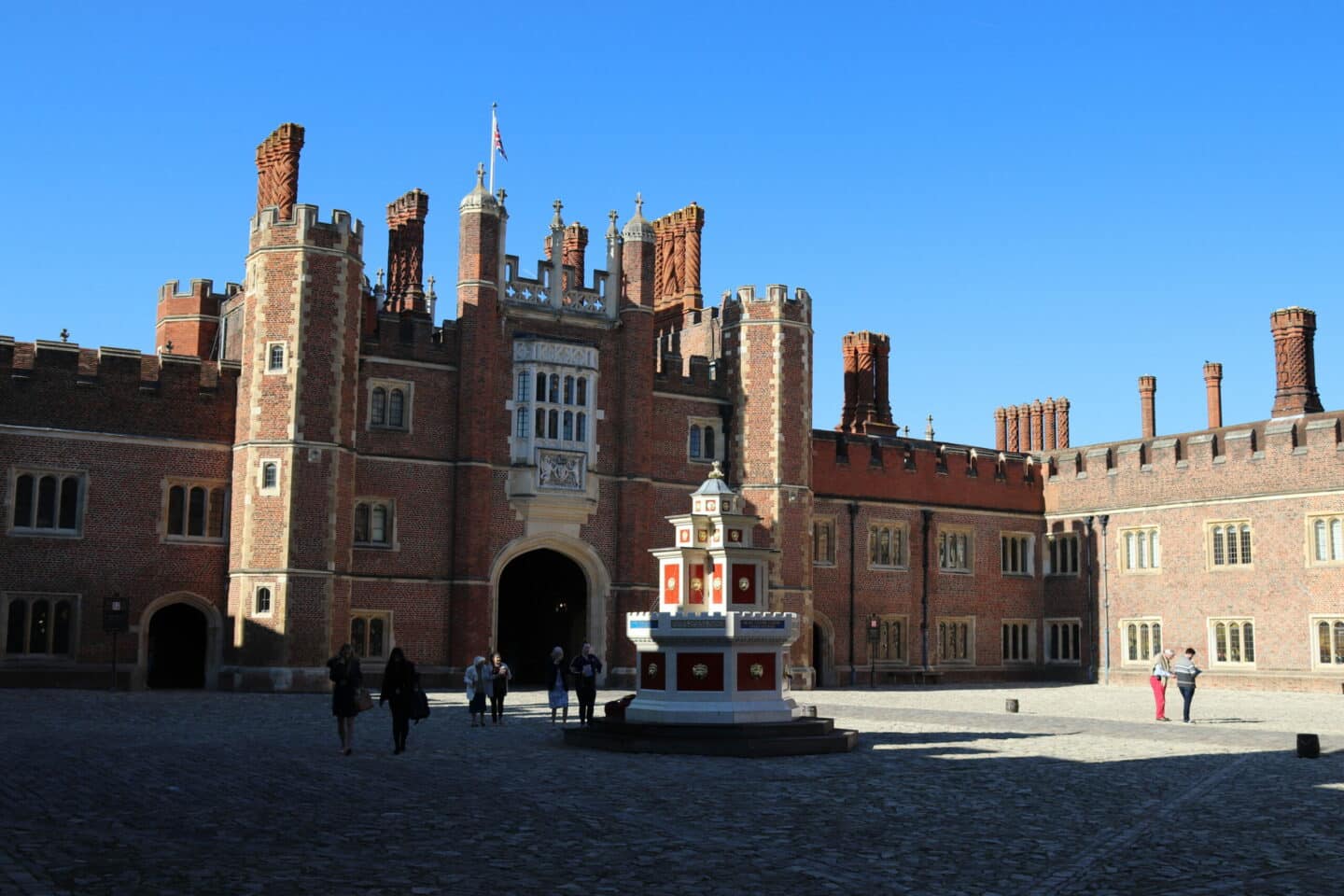Inside the base court of Hampton Court Palace